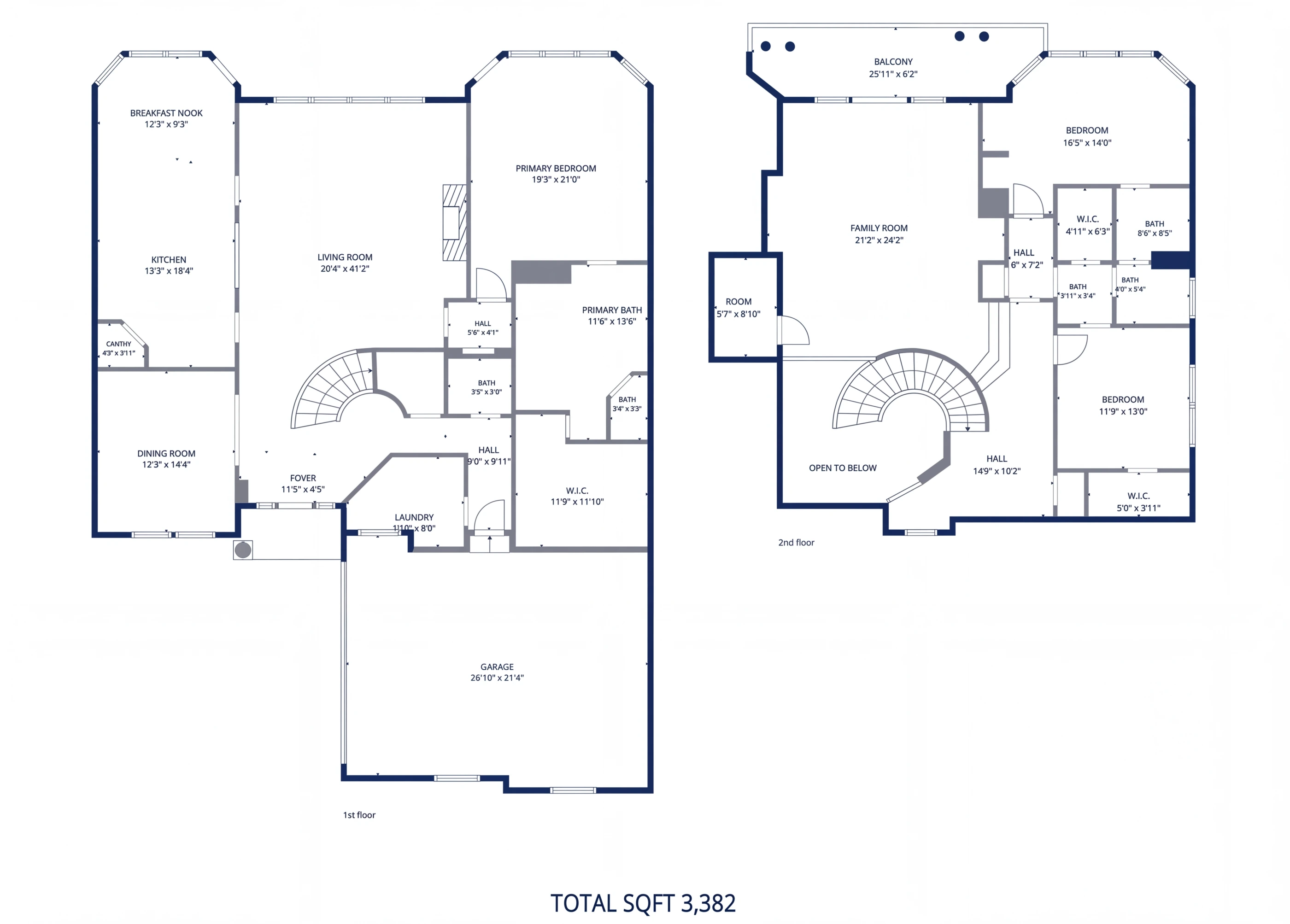 Floor plan — 3,382 sq ft across two stories